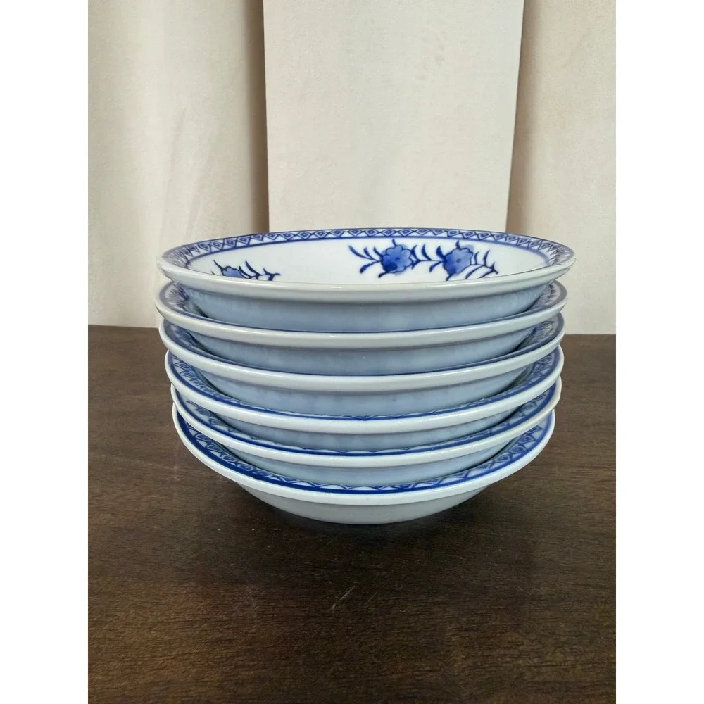 VTG Set SIX (6) IDG Williams Sonoma MCM Blue White Grande Cuisine Berry Bowls